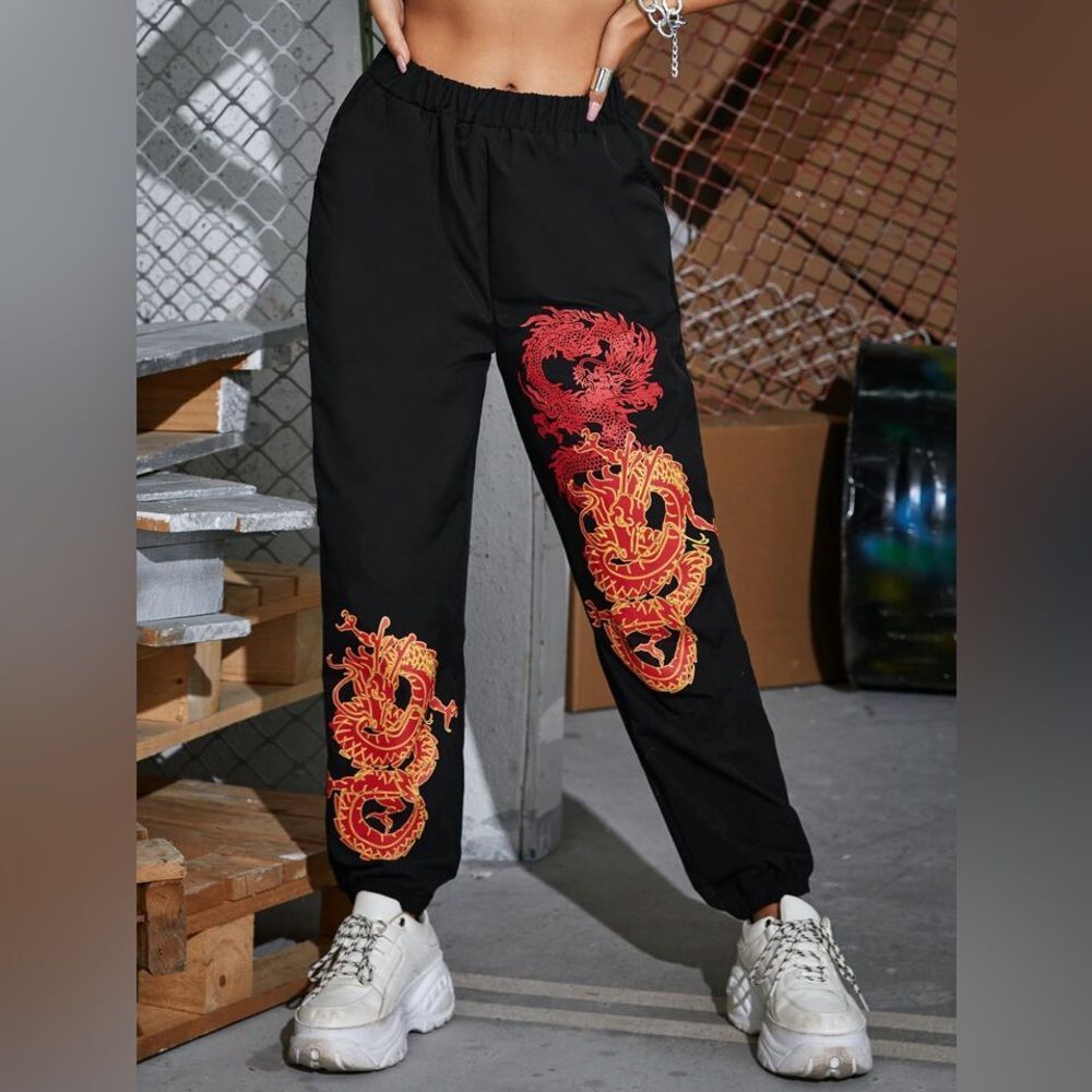 Dragon Graphic High-Rise Joggers - Size Small - Excellent Condition